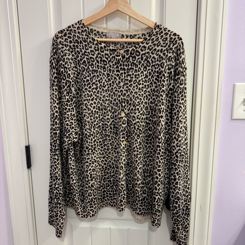 NWOT 3X J.Crew 100% Cashmere Panthera Leopard Featherweight Cardigan Sweater